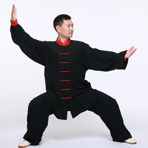 太极服男春夏季长袖中国风中老年团体武术运动套装比赛表演练功服